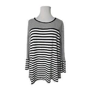 RUBY RD. Black White Striped Bell Sleeve Knit Sweater Top 3X‎